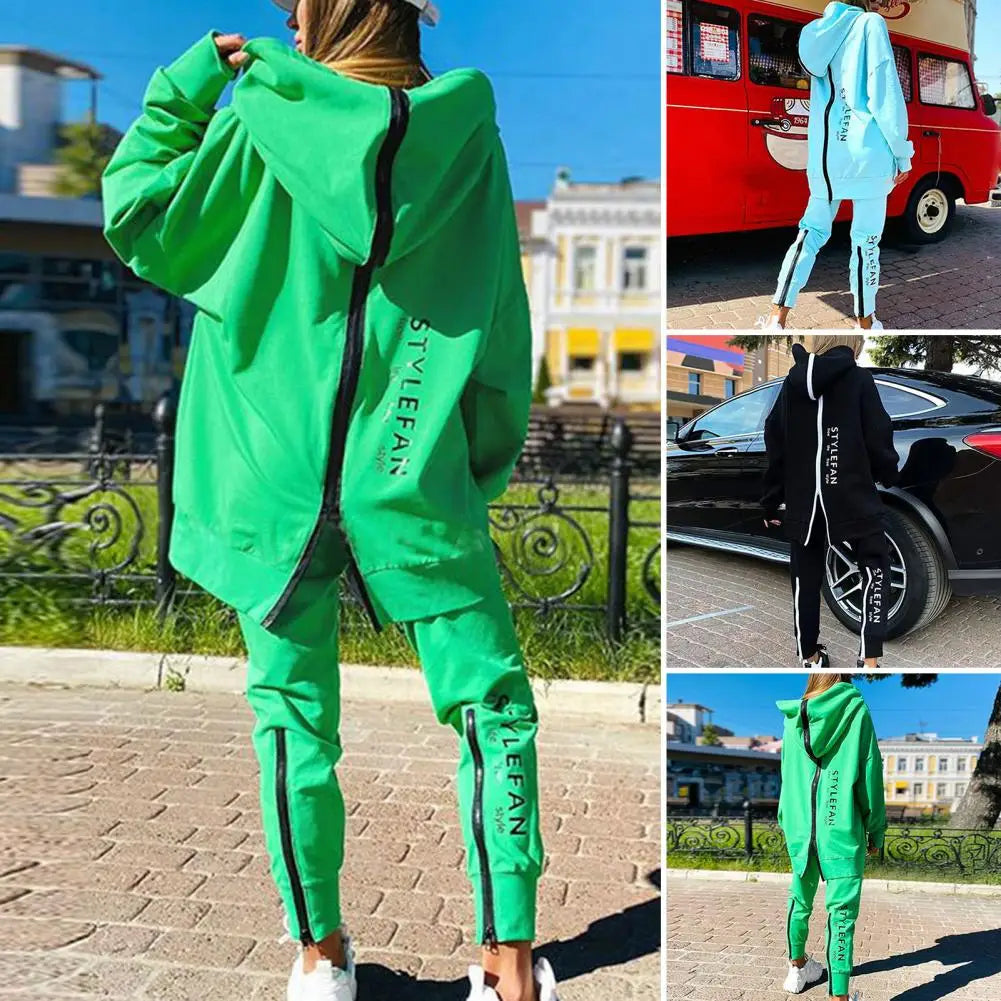 Oversized Tracksuit Back Zipper Hoodie Set — Black | KIMLUD