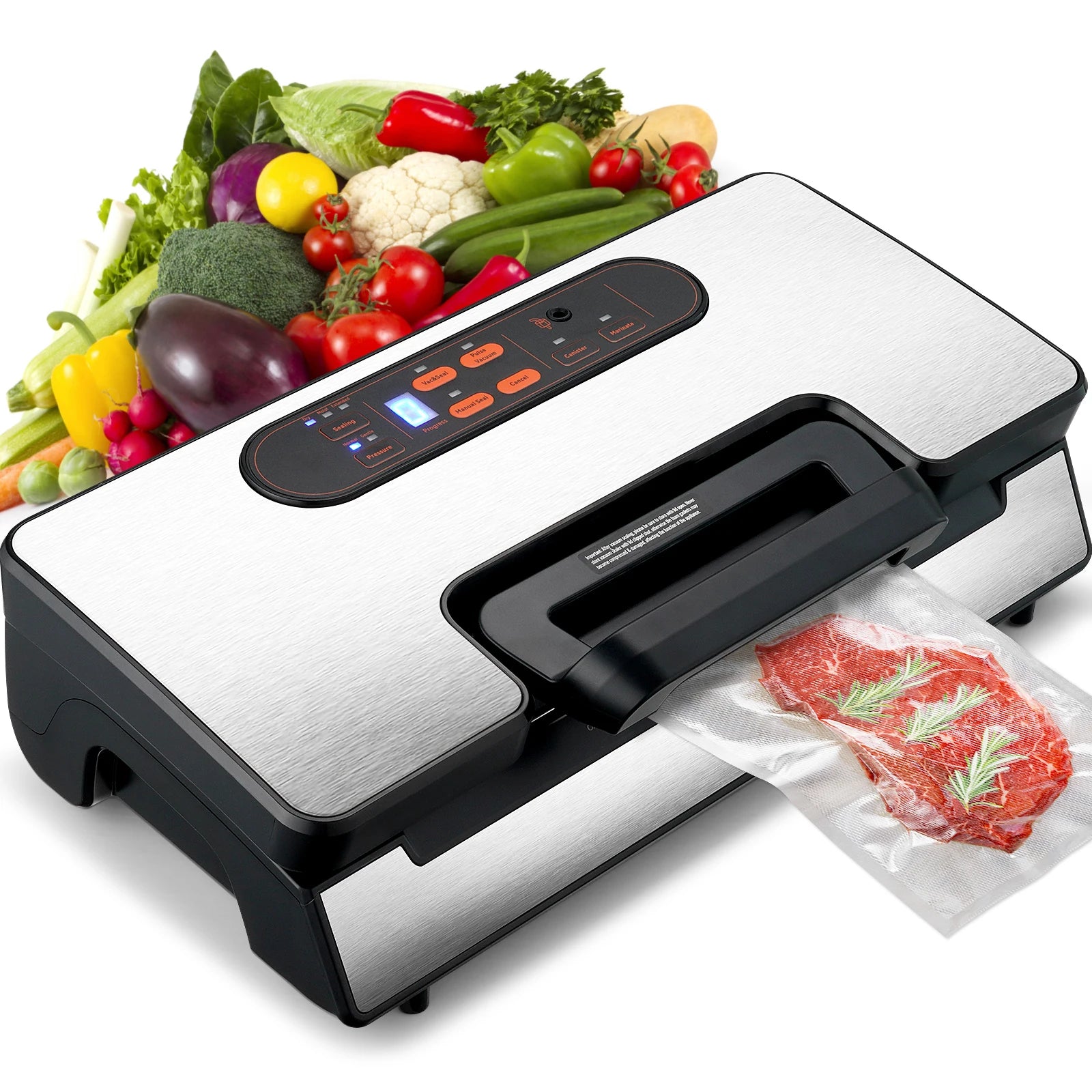 Brushed Stainless Steel Vacuum Sealer Machine With 130W Power 90KPa — Silver | KIMLUD