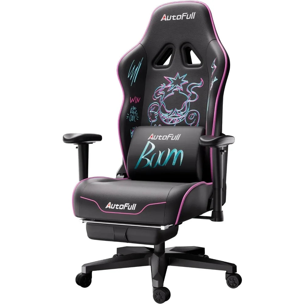 AutoFull C3 Gaming Chair, Ergonomic Wingless Cushion Computer Chair,PU Leather Racing Style Office Chair with Lumbar Support Pil