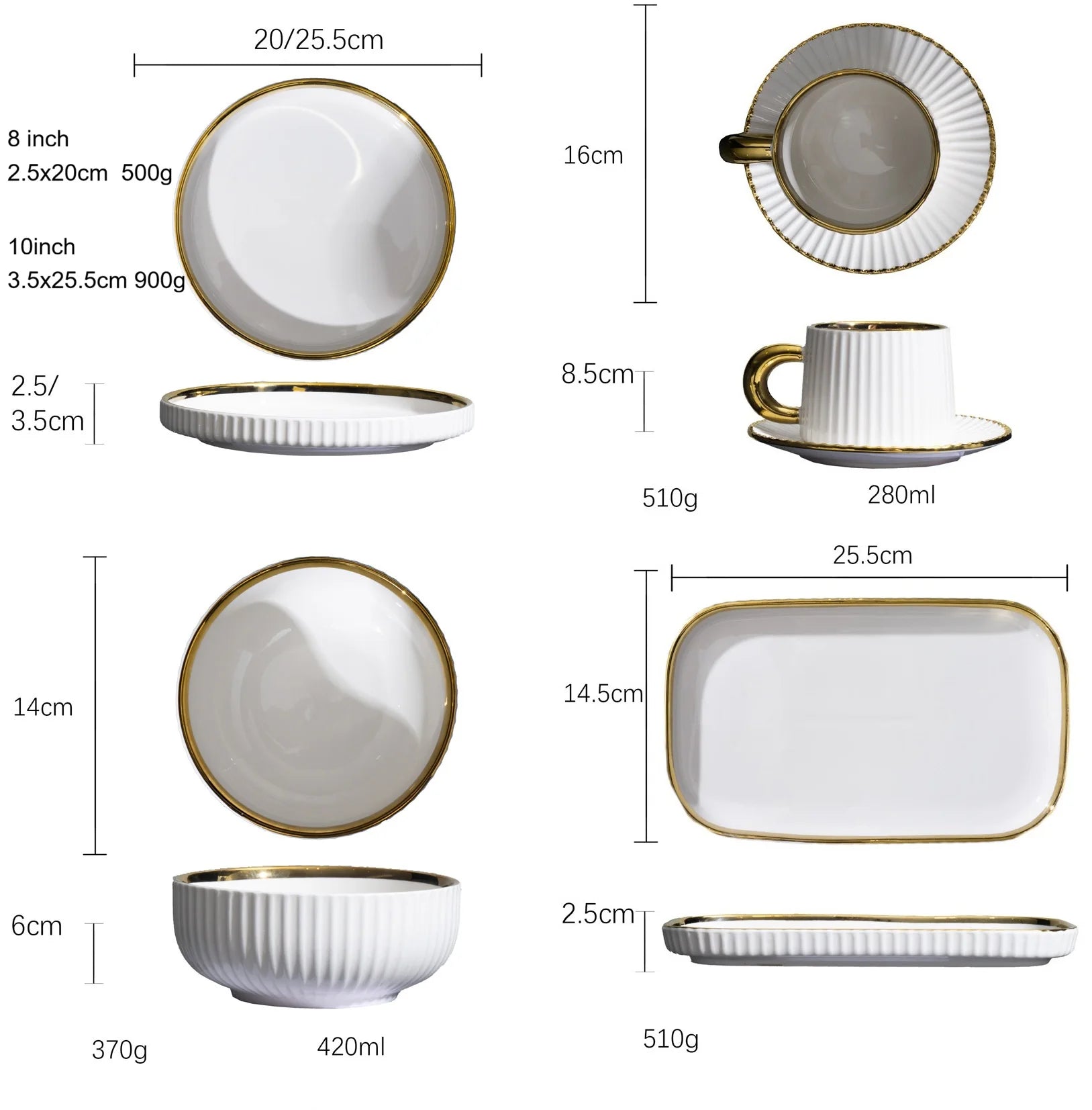 Porcelain Dinnerware Set With Gold Trim For Six — White | KIMLUD