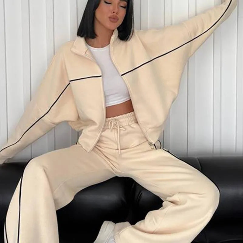 Two-Piece Tracksuit Cardigan Sweater And Trousers — Navy | KIMLUD