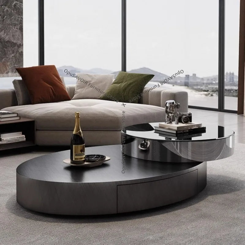 Italian Luxury Coffee Tables Oval Rotating Center — Champagne Gold | KIMLUD