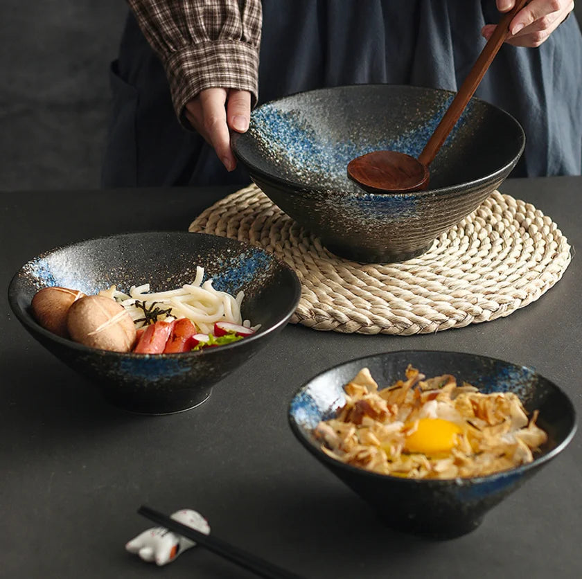 Porcelain Ramen Bowl Japanese Tableware — Deep Black | KIMLUD