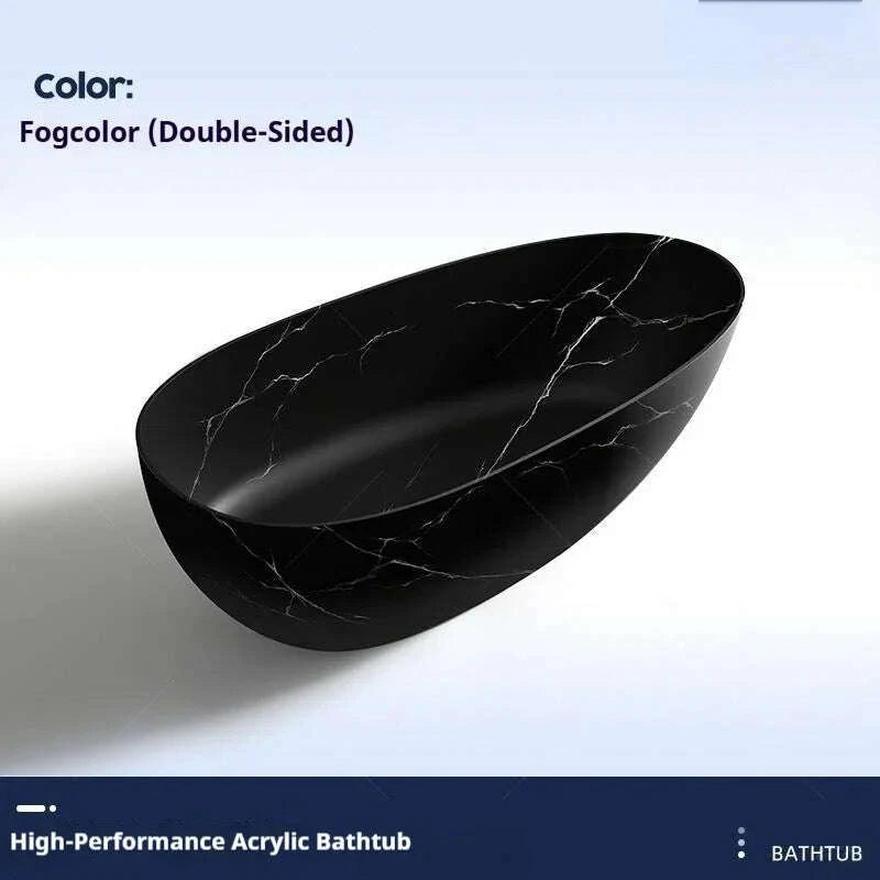 KIMLUD, Luxury marble-patterned freestanding bathtub, oval-shaped artificial stone soaking tub, suitable for hotels and villas., KIMLUD Womens Clothes