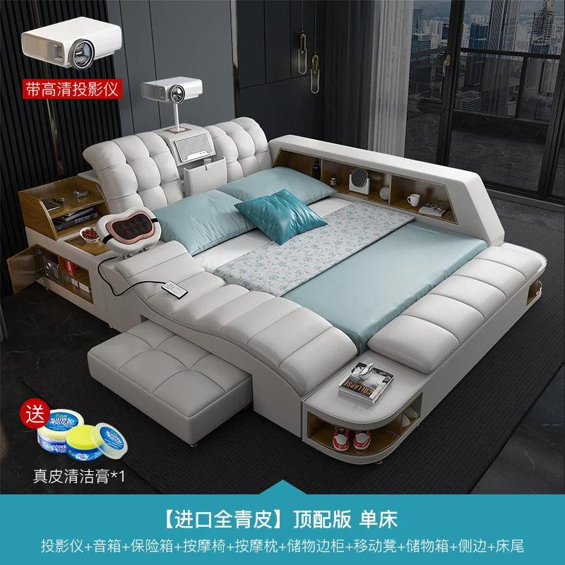 King Simple Double Bed Modern Headrest Storage Sleeping Queen Double Bed Smart Floor Luzko Wielofunkcyjne Furniture For Bedroom