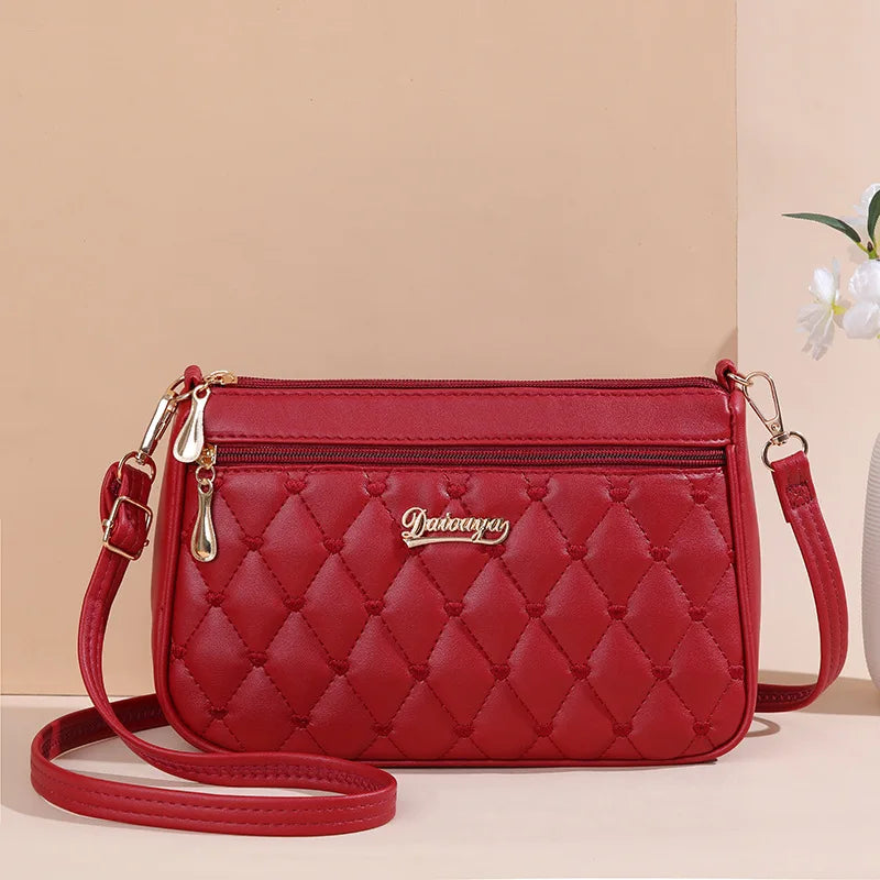 PU Leather Messenger Bag Embroidered Chevron — Taupe | KIMLUD