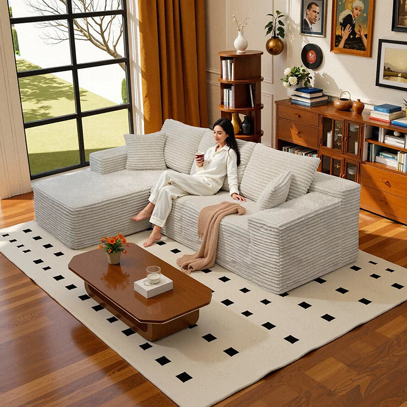 Corduroy L-Shaped Sofa Bed — Deep Seat, 105-Inch — Charcoal Gray | KIMLUD