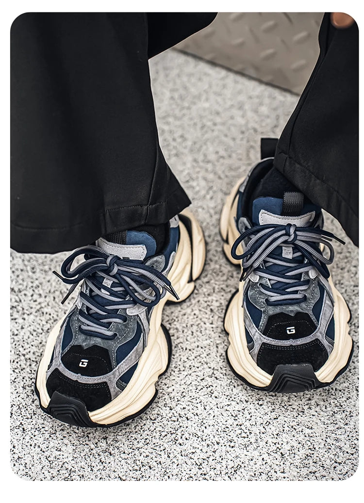 Lacing up Men's and Women's Couple Sport Shoes 2025 Thick Sole Luxury Design Casual Retro Dirty Casual Sneakers Breathable Upper