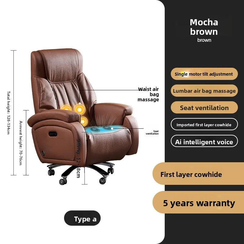 Genuine Leather Executive Office Chair Massage — Cream | KIMLUD