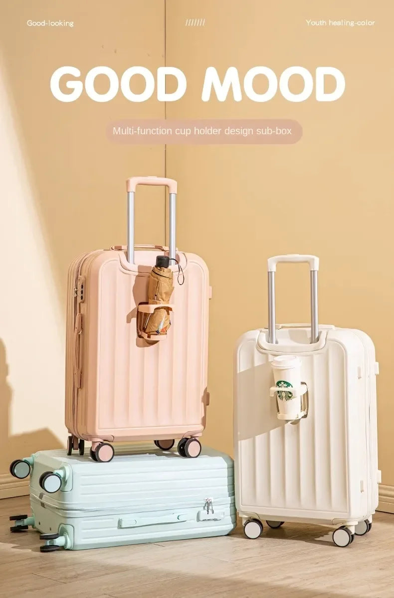 Large Capacity Suitcase Lightweight Suitcase Set 20 Inch Carry on Cabin Suitcase Trolley Luggage with Cup Holder