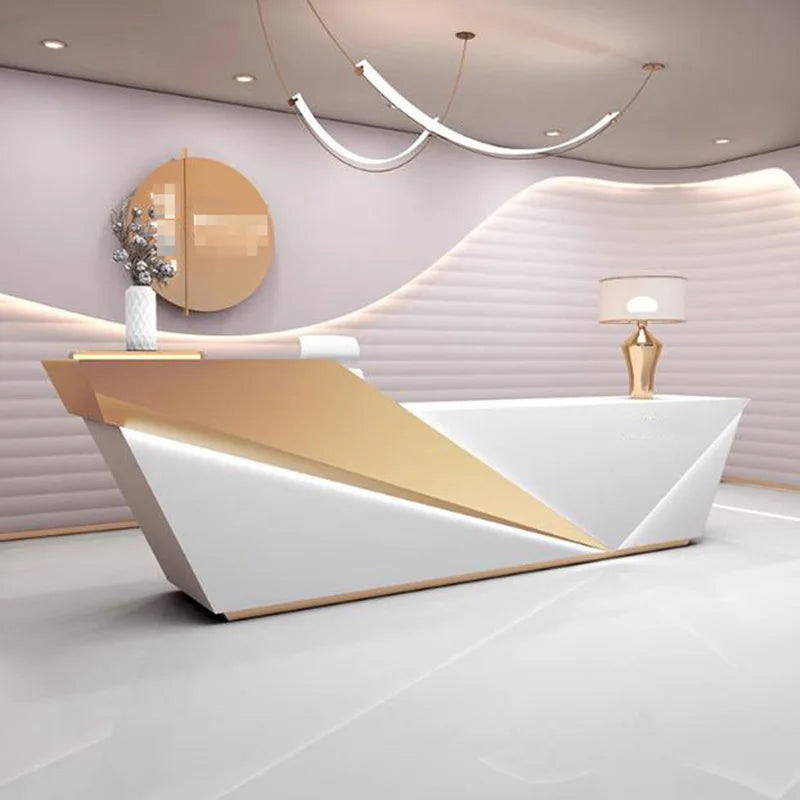 Sculpted Marble Reception Desk With Integrated Storage — Charcoal | KIMLUD