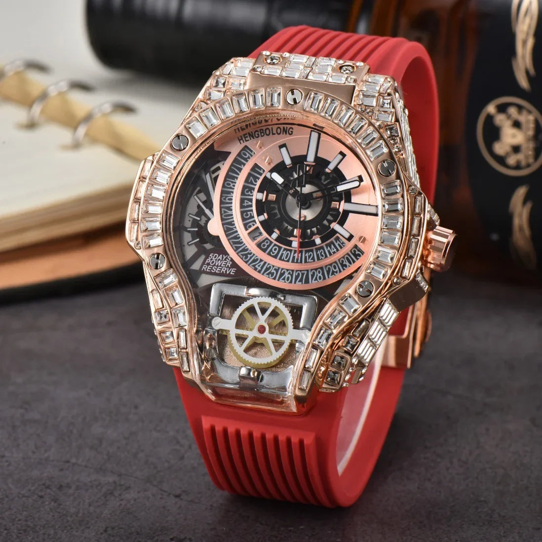 Luxury Diamond Case Mens Quartz Watches — Black | KIMLUD