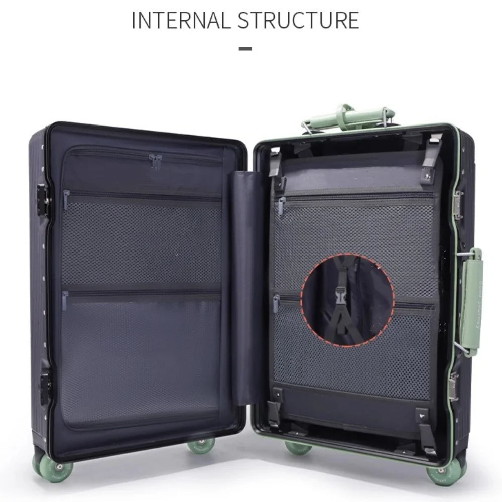 Aluminum Front-Opening Carry-On Luggage — Deep Navy With Mint Accents | KIMLUD