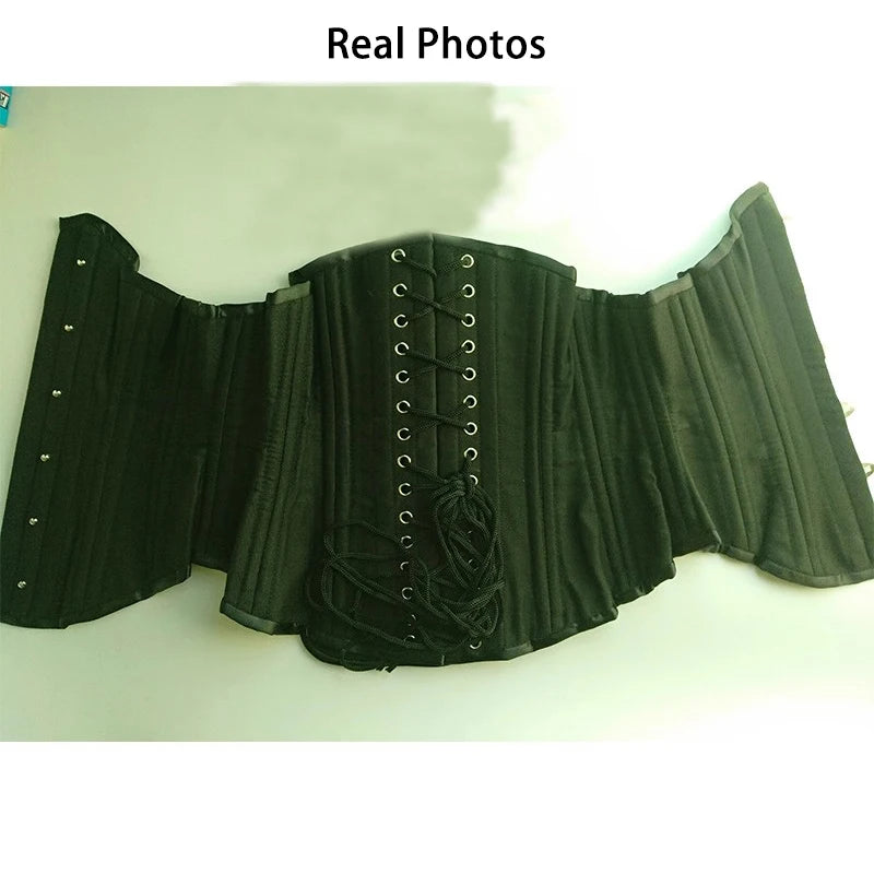 Women Corset Bustier Underbust Wasit Trainer Shapwear Lace Up Double Steel Boned Cotton Lengthened Bodice Control Girdle Belts