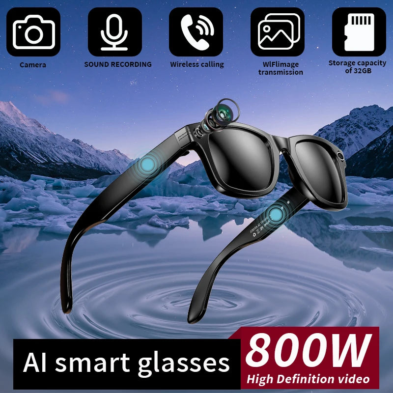 LIGE New Photochromic Lenses Smart Glasses 800W Camera HD Video Recording Bluetooth Call Glasses AI Smart Translation Sunglasses