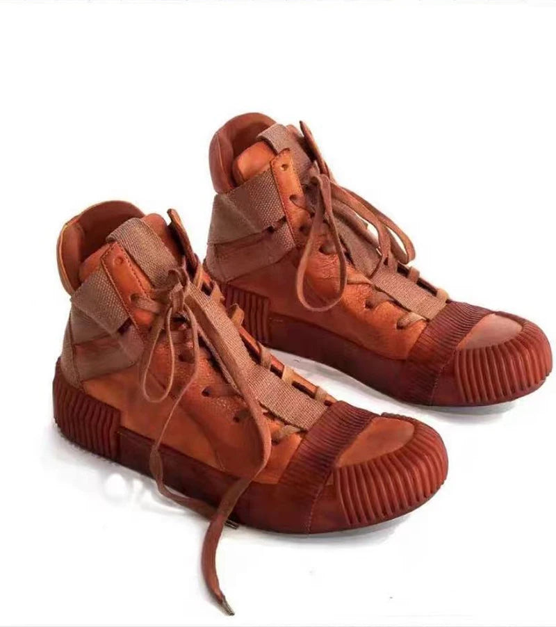 Original Design Pure Handmade BBS Customized Nappa Leather Goodyear  Patchwork High Top Luxury Retro Hip Hop Artistic Boots