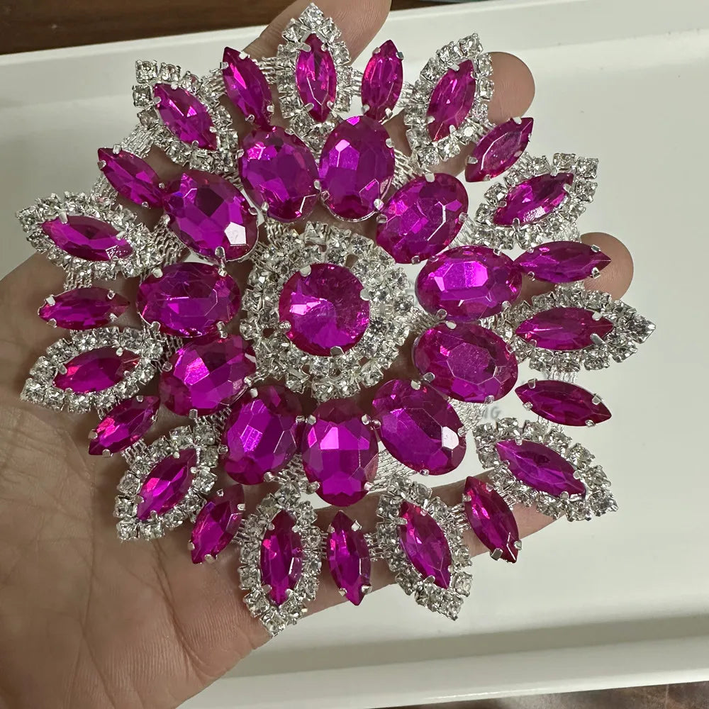Crystal Rhinestone Appliques Round Cut Wedding Dress Embellishments — Clear | KIMLUD