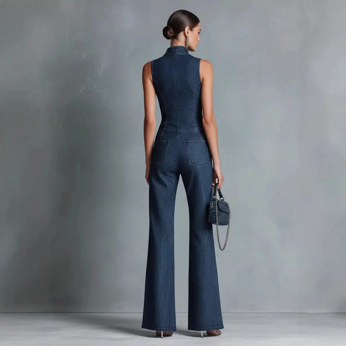 Jumpsuit – High Neck Front Zip – Sleeveless Wide Leg Polyester | KIMLUD