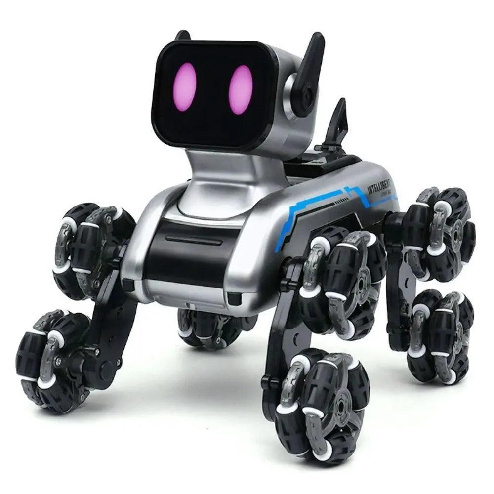 Creative Plastic RC AI Robot Silver Eight Wheeled Stunt Drift Robot Dog Remote Control Toy Dog Children's Gift