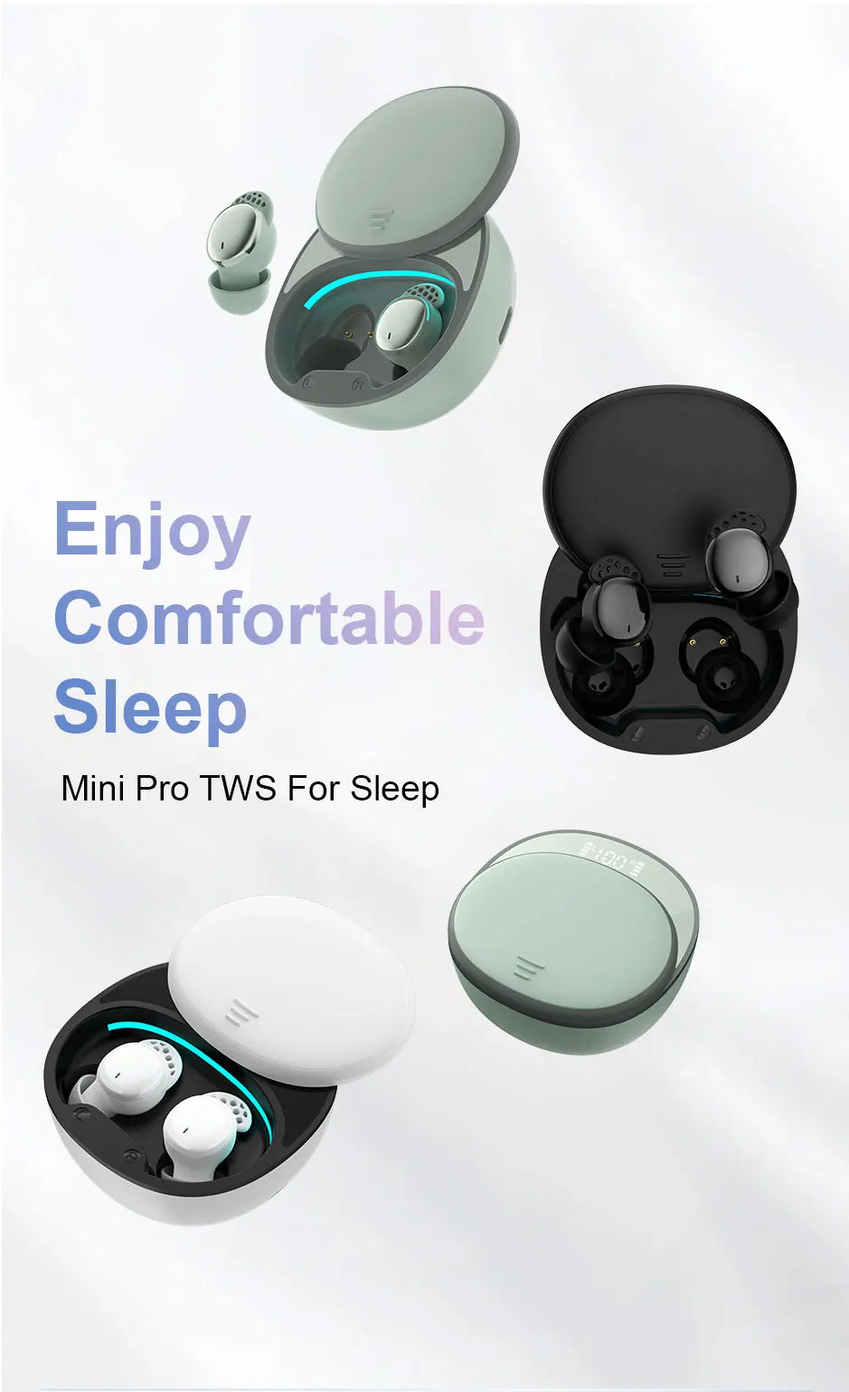 Satin-Matte ABS Earbuds Sleep-Optimized Noise-Blocking — Mint Green | KIMLUD