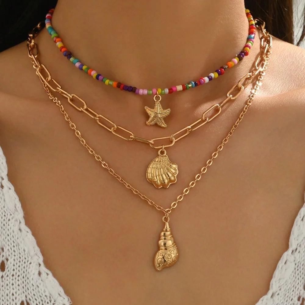 Bohemian Multilayer Handmade Beads Chain Fashion Necklaces Tassels Colorful Love Oil Drop Pendant Pendant Jewelry For Women Acce