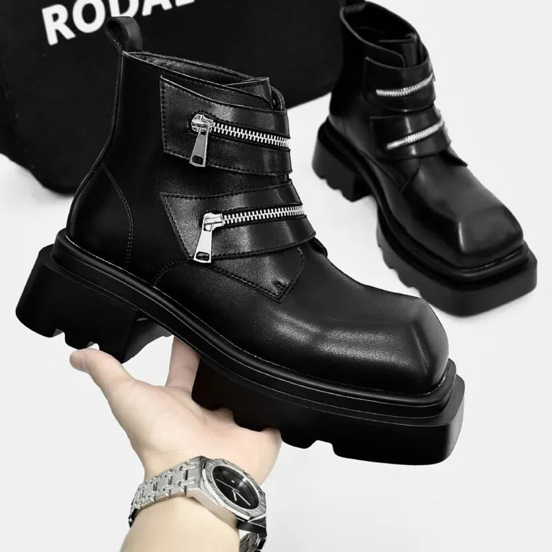 2026 High Quality Men Derby Boots Elegant Thick Sole Punk Rock Knight Boots Men's Leather Shoes Motorcycle Western Chelsea Boot