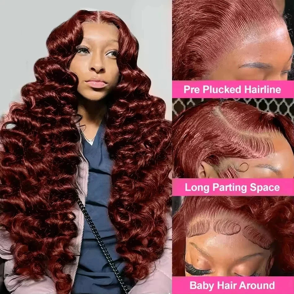 HD Lace Frontal Wig – Deep Wave – Human Hair – Reddish Brown | KIMLUD