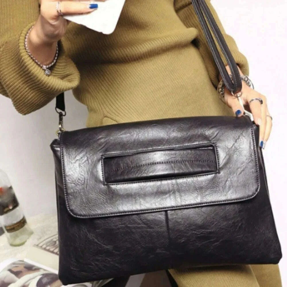 KIMLUD, New Zipper Handheld Evening Banquet Bag Simple PU Leather Shoulder Bag Large Capacity Message Bag Women, KIMLUD Womens Clothes