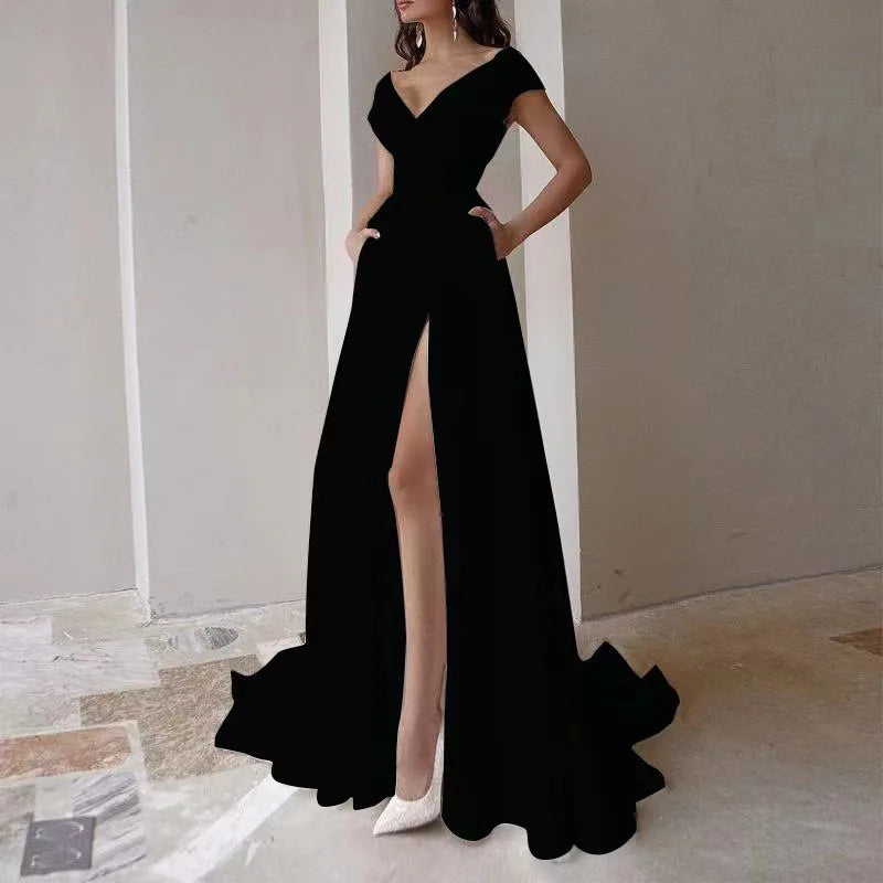 Sleeveless V-Neck Split Maxi Dress — White | KIMLUD