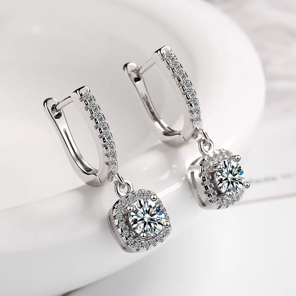 KIMLUD, 2CT Moissanite Huggie Hoop Earring for Women Lab Created Diamond 925 Sterling Silver Dainty Hoop Dangle Earring Fine Jewelry, KIMLUD Womens Clothes