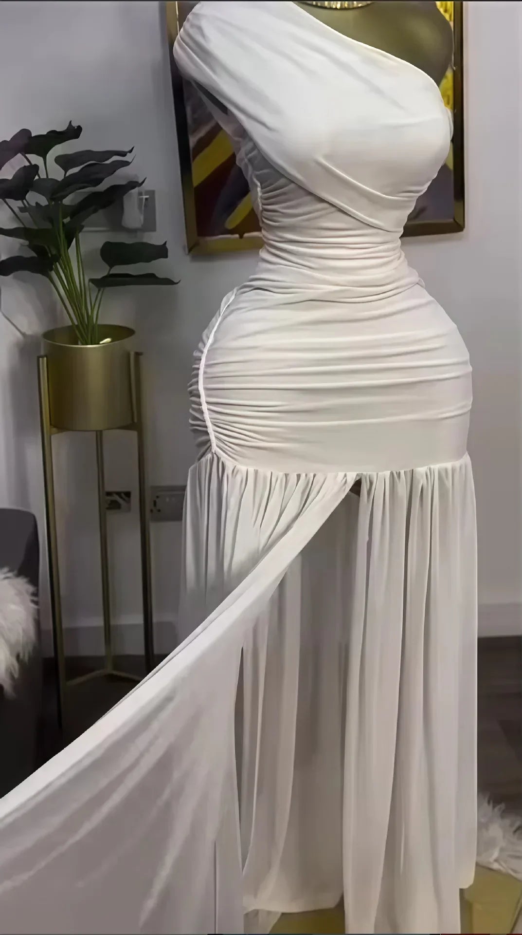 Maxi Dress – One Shoulder Skew Neck – Bodycon – Polyester | KIMLUD
