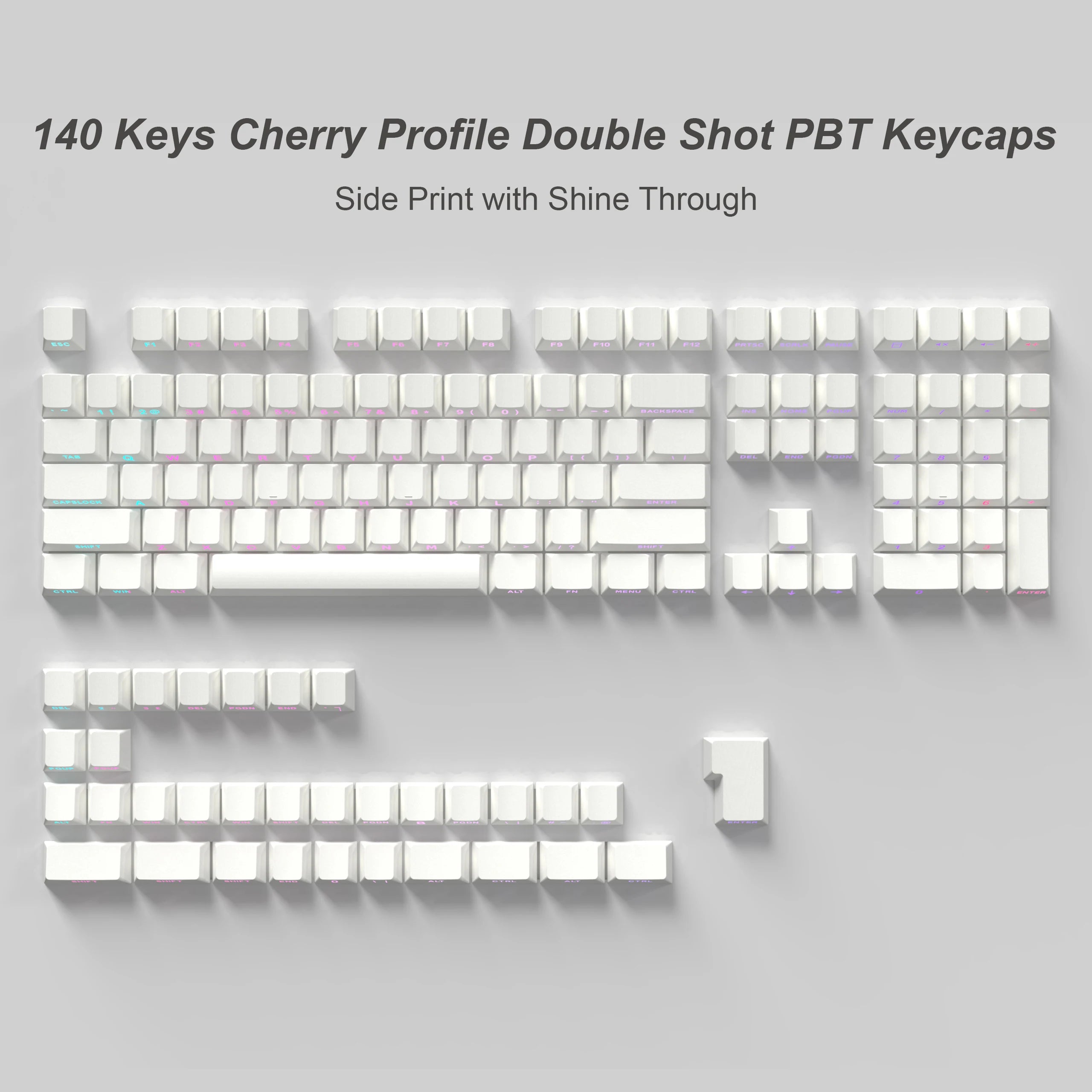 135 Keys Gradient Green Shine Through Keycaps Side Printed PBT Double Shot Keycaps OEM Profile for MX Switches Gaming Keyboards