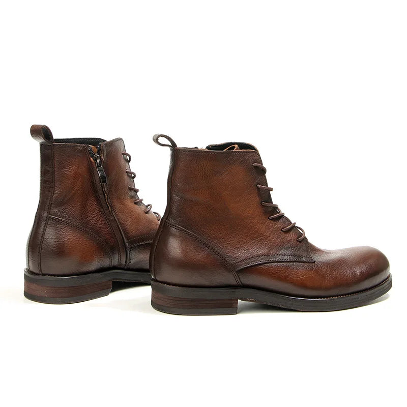 Cowhide Men's Boots Genuine Leather Shoes Men Side Zipper Men Ankle Boots Handmade Retro Leather Boots Luxury Men's Formal Shoes