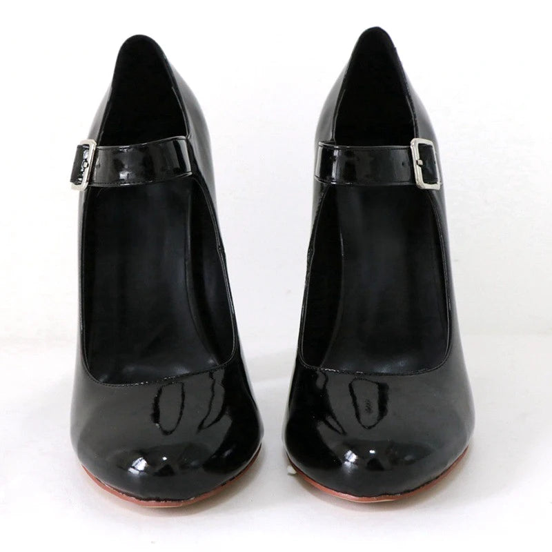 Mary Jane Pumps – Buckle Strap – Round Toe – Black | KIMLUD