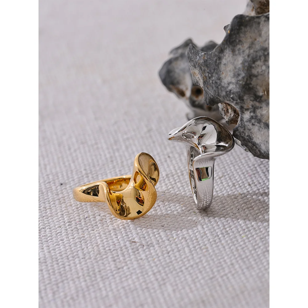 Yhpup Stylish Unique Stainless Steel Irregular Geometric Ring Personalized Smooth Metal Rust Proof Finger Jewelry Accessories - KIMLUD