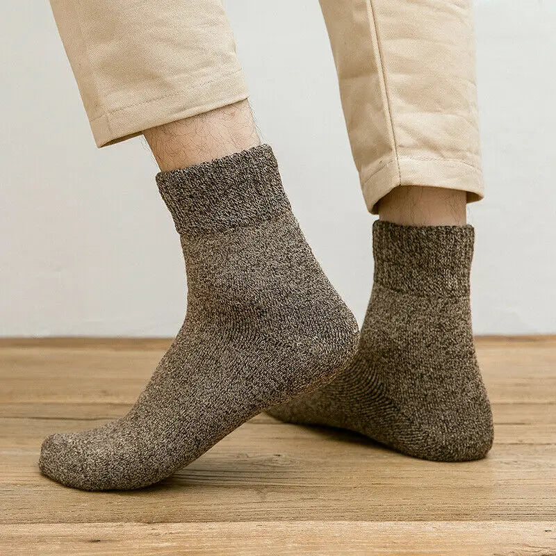 Merino Wool Socks Five-Pack Crew Thick Winter — Black | KIMLUD