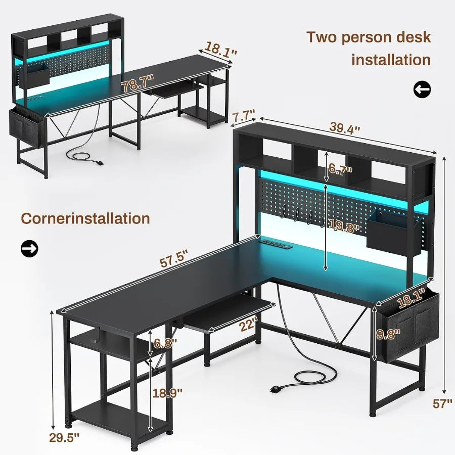 L Shaped Gaming Desk with Hutch 57.5 Reversible Corner Computer Desk Featuring Adjustable Storage Shelves Integrated Pegboard P