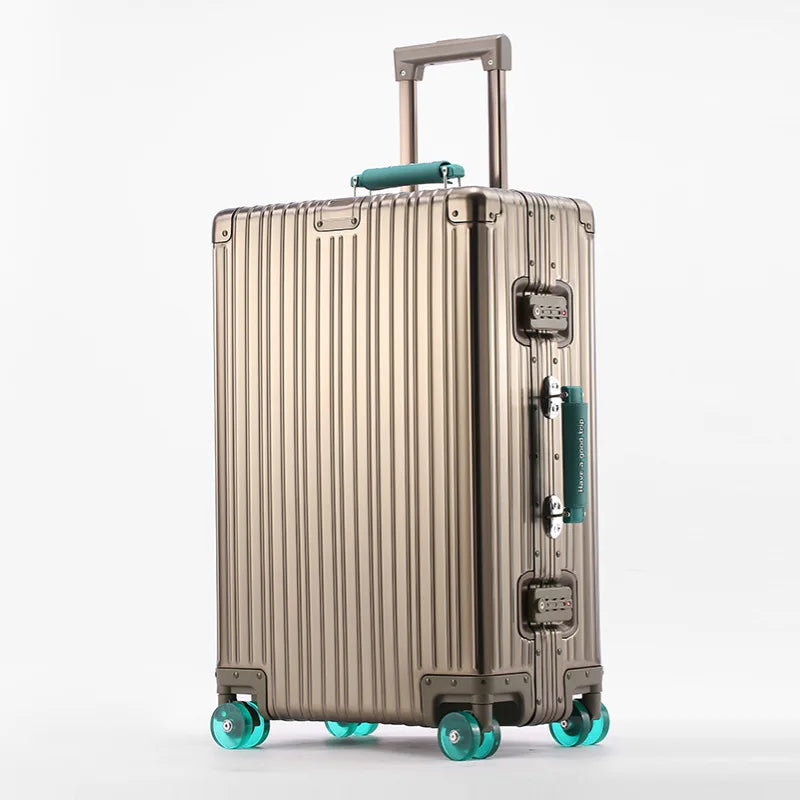 Women Men 2025 New Aluminum Suitcase 20"inch Carry on Rolling Luggage 29inch Trolley Case With Wheels