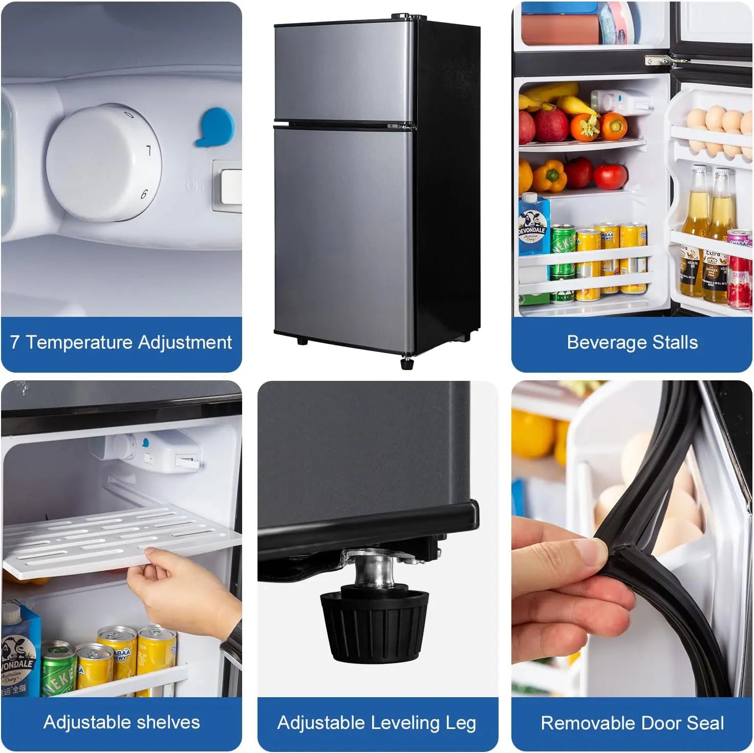 Stainless Steel Mini Fridge Double-Door — Stainless Steel | KIMLUD