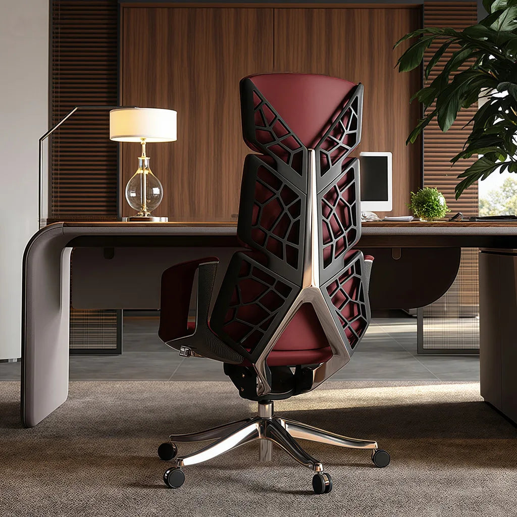 Leather Executive Swivel Office Chair — Red | KIMLUD