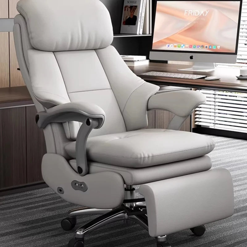 Genuine Leather Executive Office Chair Ergonomic Reclining Cushioned — Dove Gray | KIMLUD