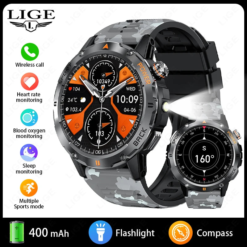 LIGE New Outdoor Compass Smart Watch 1.53'' Screen IP68 Waterproof Watches 400mAh Battery GPS Motion Trajectory For Android IOS