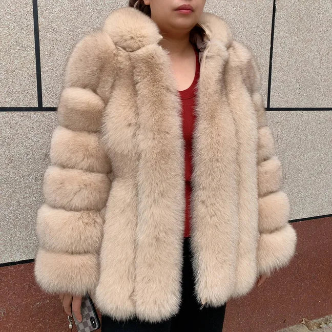 New women's vertical hooded Real fox fur coat for autumn and winter fashion natural fur jacket vertical hooded raccoon fur coat