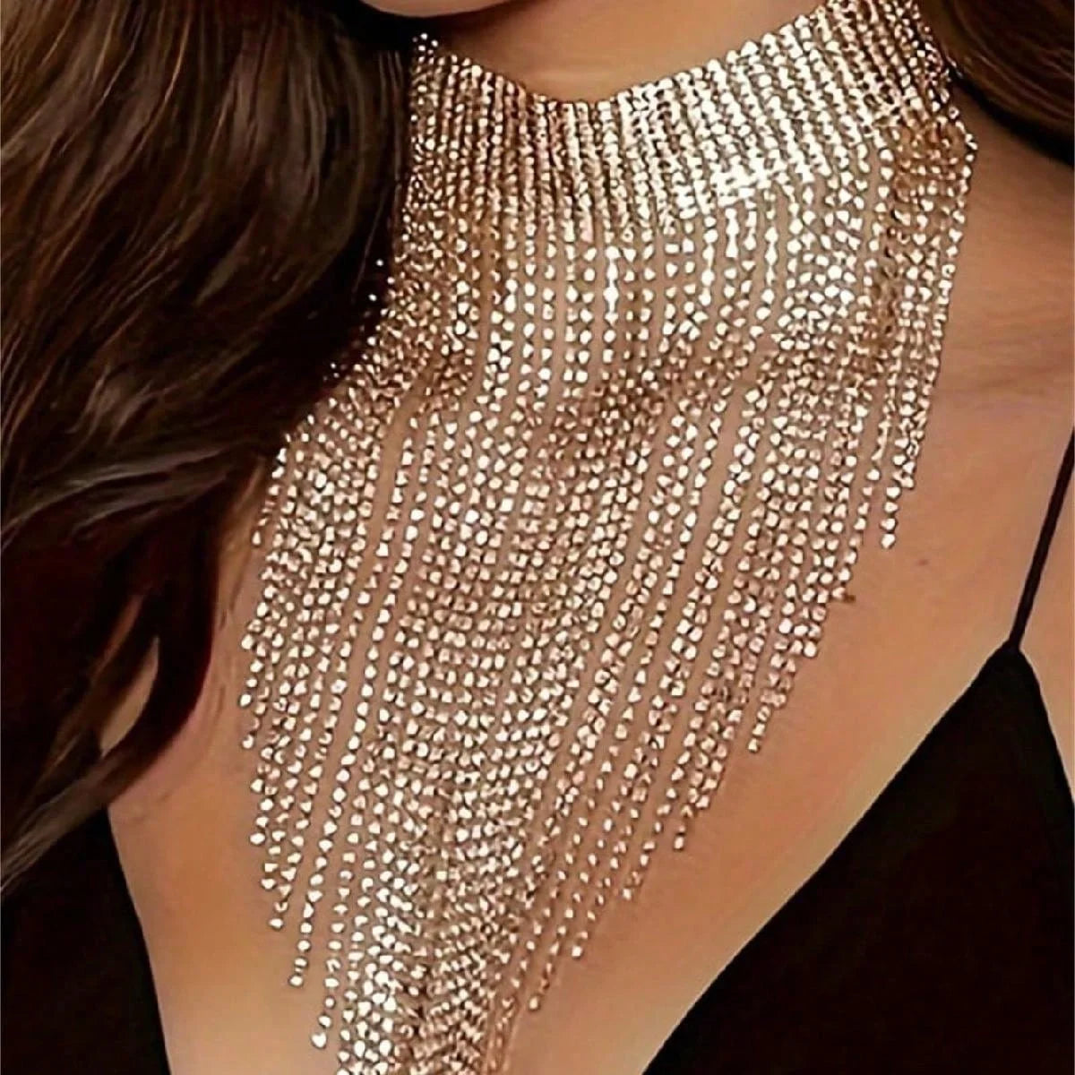 Sparkly Long Tassel Crystal Chain Necklaces Bib Choker — Clear | KIMLUD