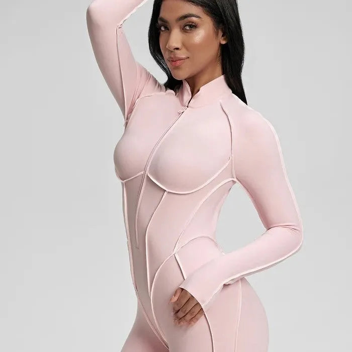 Jumpsuit – Zip Front Long Sleeve – Open Back Slim Fit | KIMLUD
