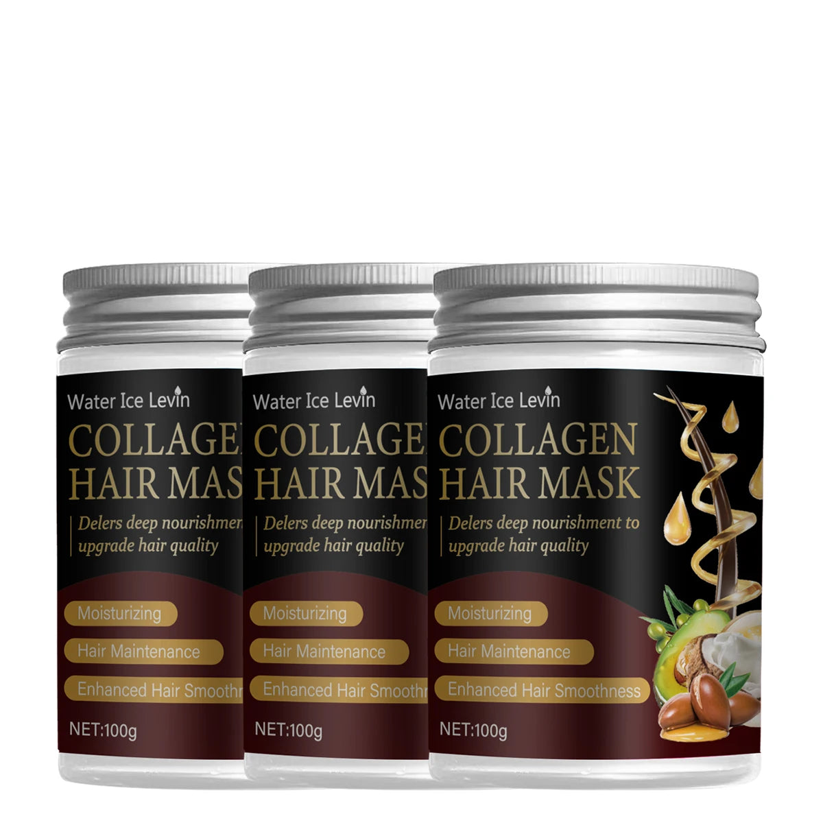 Collagen-Infused Hair Mask With Argan And Coconut Oil For Deep Nourishment And Smoothness — Ebony Black | KIMLUD