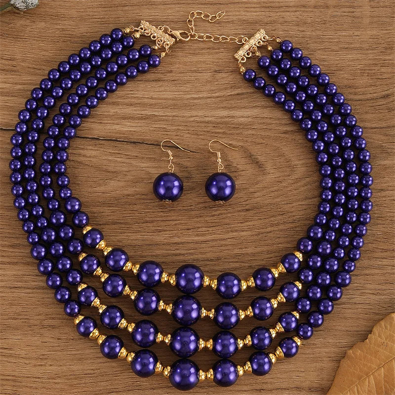 Multi-Layer Plastic Beads Jewelry Set — Blue | KIMLUD