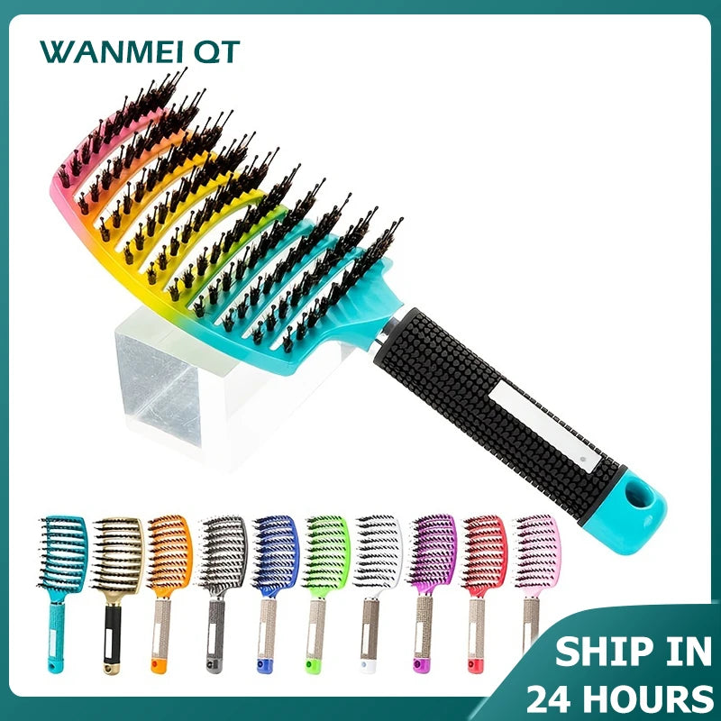 Plastic Scalp Massage Brush For Wet Curly Hair Magic Detangling Tool With Ergonomic Grip — Clear | KIMLUD