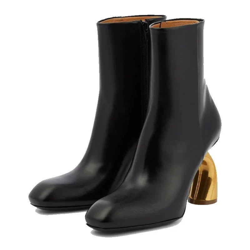 Metallic Ankle Boots Square Toe — Forest Green | KIMLUD
