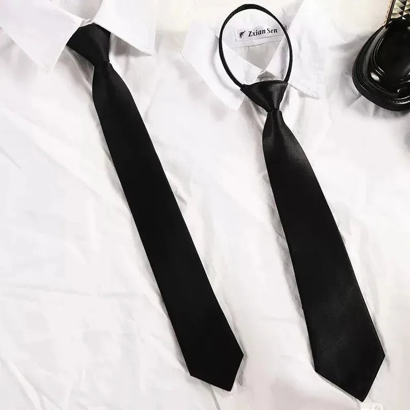 KIMLUD, Unisex Black Simple Clip on Tie Security Tie Uniform Shirt Suit Neckties Steward Matte Funeral Lazy Neck Ties Men Women Students, KIMLUD Womens Clothes